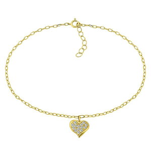 【送料無料】 Aleure Precioso レディース ブレスレット・バングル・アンクレット アクセサリー Aleure Precioso 18K Gold Plated Pave Cubic Zirconia Heart Charm Anklet Gold Tone