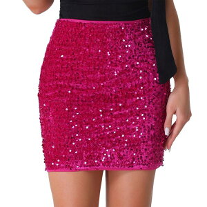 �A���O�� �P�[ ���f�B�[�X �{�g���X�J�[�g �n�C�E�G�X�g �~�j �x���x�b�g �X�p���R�[�� ALLEGRA K Sequin Skirt for Women's High Waistretchy Velvet Sparkle Party Bodycon Mini Skirts Hot Pink �s���N
