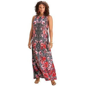 ���A�}���Y ���f�B�[�X �g�b�v�X �����s�[�X �v���X�T�C�Y �v�����g �}�L�V Roaman's Women's Plusize Ultrasmooth Fabric Print Maxi Dress Floral Paisley Diamond
