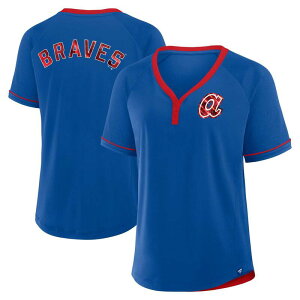 �t�@�i�e�B�N�X ���f�B�[�X �g�b�v�X T�V���c V�l�b�N Women's Fanatics Royal Atlanta Braves Cooperstown Collection League Diva Raglan V-Neck T-Shirt Brv Blue �u���[