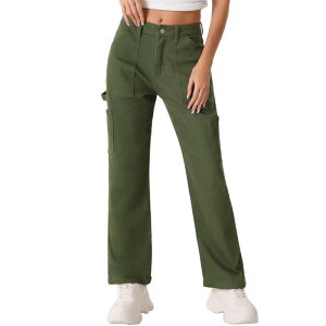 �A���O�� �P�[ ���f�B�[�X �{�g���X �J�W���A���p���c �J�[�S�p���c �n�C�E�G�X�g ALLEGRA K Cargo Pants for Women's High Waist Baggy Street Casual Fashion Pants with Pockets Dark Green �O���[��