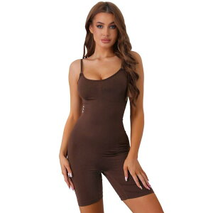 �A���O�� �P�[ ���f�B�[�X �g�b�v�X �V���c �{�f�B�[�X�[�c ALLEGRA K Women'slimming Bodysuits U Neck Shapewear Sculpting Full Body Shaper with Adjustable Strap Brown �u���E��