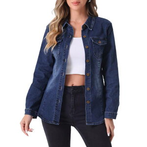 �A���O�� �P�[ ���f�B�[�X �g�b�v�X �V���c �{�^���_�E�� �f�j�� ALLEGRA K Denim Shirt Women Long Sleeve Button Down Pocketrendy Jean Shirts Denim Tops Dark Blue �u���[