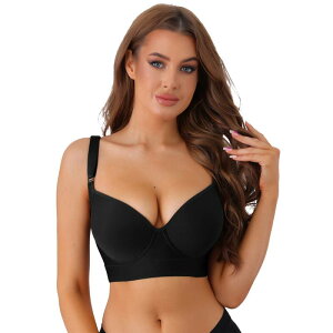 yz AO P[ fB[X uW[ A_[EFA Women's Deep V-Neck Adjustable Straps Underwire Bra Push-Up Plus Size Underwear Black