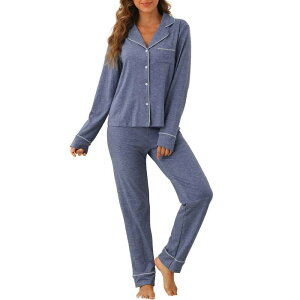 yz cheibear fB[X iCgEFA A_[EFA Women's Pajama Sets Long Sleeve Button Down Sleepwear Nightwear Casual Pjs Lounge Sets Dark Blue