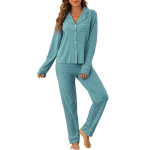yz cheibear fB[X iCgEFA A_[EFA Women's Pajama Sets Long Sleeve Button Down Sleepwear Nightwear Casual Pjs Lounge Sets Peacock Green