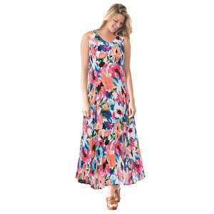 �E�[�}�� �E�B�Y�C�� ���f�B�[�X �g�b�v�X �����s�[�X �v���X�T�C�Y �m�[�X���[�u Woman Within Women's Plusize Sleeveless Crinkle Dressweet Coral Bloom �R�[����