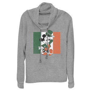 �f�B�Y�j�[ ���f�B�[�X �g�b�v�X T�V���c �O���t�B�b�N Disney's Mickey Mouse Ireland Flag Women's Cowlneck Graphic Lightweight Long Sleeve Gray Heather �O���[