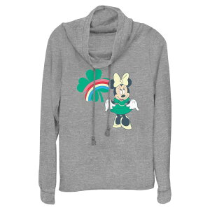 �f�B�Y�j�[ ���f�B�[�X �g�b�v�X T�V���c �v�����g �O���t�B�b�N Disney's Minnie Mouse Rainbow Print Shamrock Women's Cowlneck Graphic Lightweight Long Sleeve Gray Heather �O���[