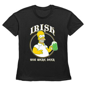 �A�j���L�����N�^�[ ���f�B�[�X �g�b�v�X T�V���c �O���t�B�b�N Licensed Character Women's The Simpsons Homer Simpson Irish You Were Beer Graphic Tee Black �u���b�N
