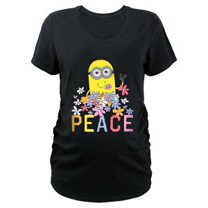 �A�j���L�����N�^�[ ���f�B�[�X �g�b�v�X T�V���c �~�j �}�^�j�e�B �O���t�B�b�N Licensed Character Maternity Despicable Me Minion Peace And Flowers Graphic Tee Black �u���b�N