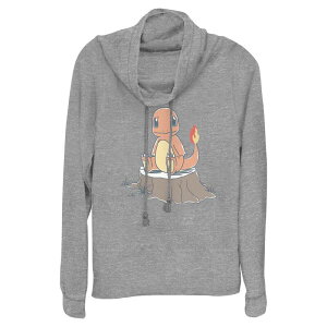 yz CZX LN^[ fB[X TVc gbvX Women's Pokemon Charmander Resting On Stump Cowlneck Graphic Lightweight Long Sleeve Gray Heather