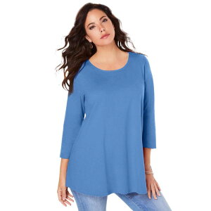 ���A�}���Y ���f�B�[�X �g�b�v�X T�V���c �v���X�T�C�Y Roaman's Women's Plusize Three-Quarter Sleeve Swing Ultimatee Horizon Blue �u���[
