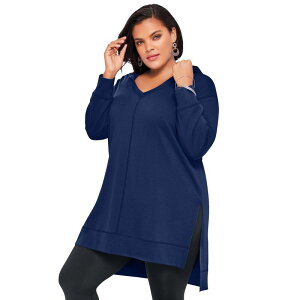 ���A�}���Y ���f�B�[�X �g�b�v�X T�V���c �v���X�T�C�Y �p�C�� �X�E�F�b�g �p�[�J�[ Roaman's Women's Plusize French Terry Hoodie Sweatshirt Evening Blue �u���[