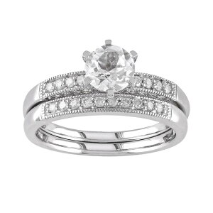 Aufbh fB[X ANZT[ O Unbranded Stella Grace Lab-Created White Sapphire andiamond Engagement Ring Set in 10k White Gold (1/3 ct.W.) White zCg