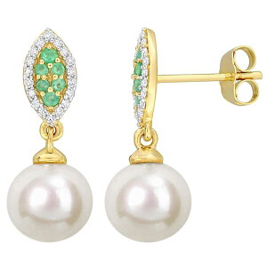 Xe O[X fB[X ANZT[ sAXECO Stella Grace 14k Gold Freshwater Cultured Pearl Emerald & 1/7 Carat.W. Diamond Halo Drop Earrings 14k Gold S[h
