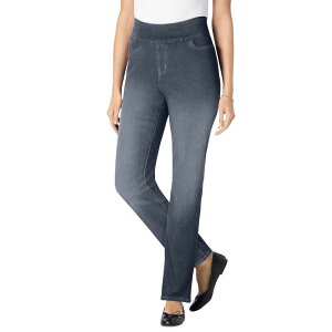 �E�[�}�� �E�B�Y�C�� ���f�B�[�X �{�g���X �f�j���p���c �v���X�T�C�Y �g�[�� Woman Within Women's Plusize Tall Flex-Fit Pull-On Straight-Leg Denim Jean Stonewash Sanded �f�j��