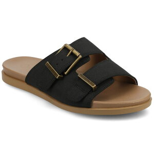 yz W[j[ fB[X T_ V[Y Journee Collection Cosette Women's Double Strap Buckle Slip-On Flat Sandals Black
