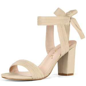 yz AO P[ fB[X pvX V[Y Women Open Toe Ankle Tie Back Chunky Heel Sandals Beige