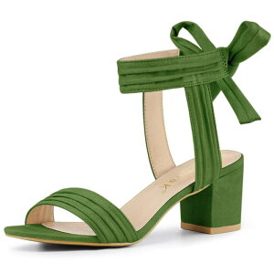 �A���O�� �P�[ ���f�B�[�X �V���[�Y �p���v�X �T���_�� �A���N�� �q�[�� ALLEGRA K Women's Open Toe Ankle Tie Back Block Heelsandalsage Green �O���[��