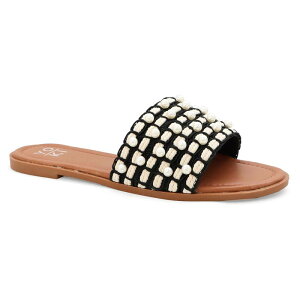 ���L ���f�B�[�X �V���[�Y �T���_�� Yoki Karmen-23 Women's Faux Pearl Rhinestone Slide Sandals Black �u���b�N