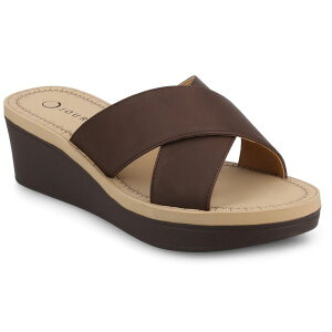 yz W[j[ fB[X T_ V[Y Journee Collection Biara Women's Slip On Platform Wedge Sandals Brown