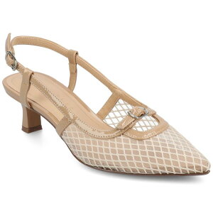 【送料無料】 ジャーニー レディース パンプス シューズ Journee Padma Women's Pointed Toe Kitten Heel Slingback Pumps Mesh Beige