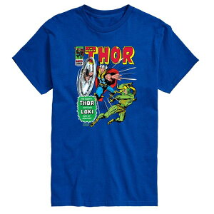 yz }[x Y TVc gbvX Men's Marvel Thor Comic Cover Retro Graphic Tee Blue