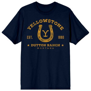 �A�j���L�����N�^�[ �����Y �g�b�v�X T�V���c ���S �O���t�B�b�N Licensed Character Men's Yellowstone Horseshoe Logo Short Sleeve Graphic T-Shirt Blue 2 �u���[