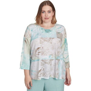 【送料無料】 アルフレッド ダナー レディース Tシャツ トップス Plus Size Alfred Dunner Patchwork Leaves Textured Top Neutral Multi