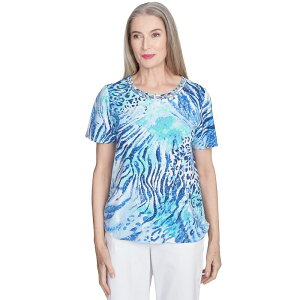 �A���t���b�h �_�i�[ ���f�B�[�X �g�b�v�X T�V���c �v�����g �M���U�[ Women's Alfredunner Animal Printed Top with Ruched Sides Blue �u���[