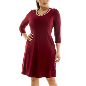 �j�i���I�i���h ���f�B�[�X �g�b�v�X �����s�[�X ���[�X Women's Nina Leonard Necklace Trim Pocket Dress Crimson �N�����]��