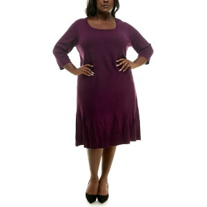 �j�i���I�i���h ���f�B�[�X �g�b�v�X �����s�[�X �v���X�T�C�Y Plusize Nina Leonard Fit & Flare Rib Dress Black Plum �u���b�N