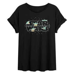 �X�^�[ �E�H�[�Y ���f�B�[�X �g�b�v�X T�V���c ���S Star Wars Juniors' The Mandalorian Grogu Logoversized Tee Black �u���b�N