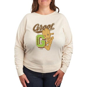 �}�[�x�� ���f�B�[�X �g�b�v�X T�V���c �v���X�T�C�Y �p�C�� Marvel Plusize Guardians of the Galaxy Groot Collegiate French Terry Long Sleeve Tee Beige �x�[�W��