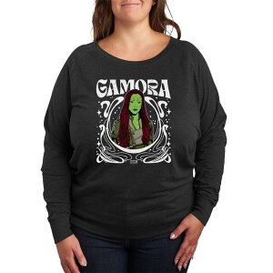 �}�[�x�� ���f�B�[�X �g�b�v�X T�V���c �t�����[�� �v���X�T�C�Y �p�C�� �t�����[ Marvel Plusize Guardians of the Galaxy Gamora Nouveau Floral French Terry Long Sleeve Tee Heather Charcoal �`���R�[��