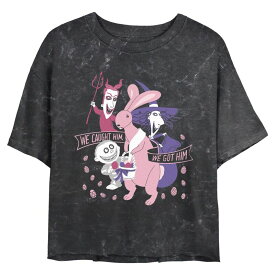 【送料無料】 ディズニー レディース Tシャツ トップス Disney's The Nightmare Before Christmas Easter Bunny Caught Juniors' Cropped Graphic Tee Black