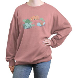 �A�j���L�����N�^�[ ���f�B�[�X �g�b�v�X T�V���c �O���t�B�b�N Licensed Character Juniors' Pokemon Characters Taking A Nap Oversized Graphic Pullover Desert Pink �s���N