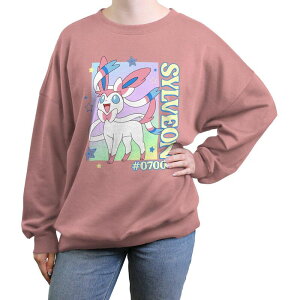 �A�j���L�����N�^�[ ���f�B�[�X �g�b�v�X T�V���c �O���t�B�b�N Licensed Character Juniors' Pokemon Sylveon Poster Oversized Graphic Pullover Desert Pink �s���N