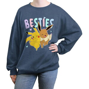 �A�j���L�����N�^�[ ���f�B�[�X �g�b�v�X T�V���c �O���t�B�b�N Licensed Character Juniors' Pokemon Pikachu And Eevee Besties Oversized Graphic Pullover Blue Heather �w�U�[