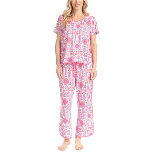 ���N���N�X ���f�B�[�X �A���_�[�E�F�A �i�C�g�E�F�A �p���c Women's MUK LUKS Fun in the Sun Pajama Top & Pajama Pantset Pink Ikat �s���N