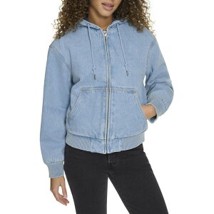 yz [oCX fB[X WPbgEu] AE^[ Women's Levi's Quilted Lining Hoodie Bomber Jacket in Regular & Plus Size Light Wash Denim