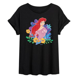 �f�B�Y�j�[ ���f�B�[�X �g�b�v�X T�V���c �t�����[�� �t�����[ Disney's The Little Mermaid Ariel Juniors' Floral Oversized Tee Black �u���b�N