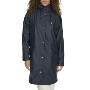 ���[�o�C�X ���f�B�[�X �A�E�^�[ �W���P�b�g�E�u���]�� ���U�[ �t�F�C�N���U�[ Women's Levi's Rubberized Faux Leather Hooded Raglan Sleeve Rain Jacket Navy �l�C�r�[