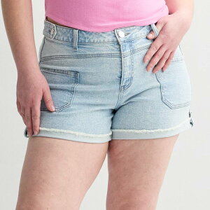 �G�X�I�[ ���f�B�[�X �{�g���X �n�[�t�p���c�E�V���[�c �v���X�T�C�Y �~�b�h���C�Y �V���[�g�p���c Juniors' Plusize SO Midriseamed Utility Shortsuper Light Wash