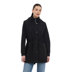 �����h���t�H�O ���f�B�[�X �A�E�^�[ �W���P�b�g�E�u���]�� Women's London Fog Snap-Front Removable Hood Anorak Jacket Black �u���b�N