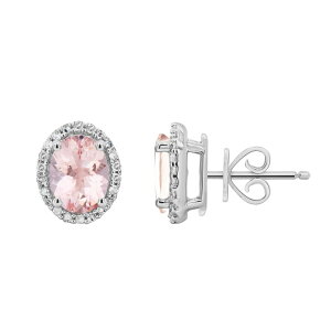yz Aufbh fB[X sAXECO ANZT[ Sterling Silver Oval Morganite 1/5 Carat T.W. Diamond Halo Stud Earrings Sterling