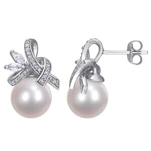 Xe O[X fB[X ANZT[ sAXECO Stella Grace 10k White Gold 1/6 Carat.W. Diamond Freshwater Cultured Pearl & White Topaz Earrings White Gold zCg