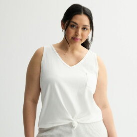 【送料無料】 エスオー レディース Tシャツ トップス Juniors' Plus Size SO Relaxed V-Neck Pocket Tank Top Modern White