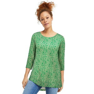 Ellos ���f�B�[�X �g�b�v�X T�V���c �v���X�T�C�Y ellos Women's Plusize Three-Quarter Sleeve Curved Hem Tunic Kelly Green Floral �O���[��